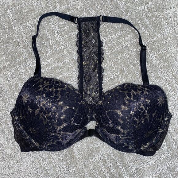 Victoria’s Secret 32C bra T-Shirt Push-Up Lace Overlay Racerback Front Closure - Picture 1 of 8